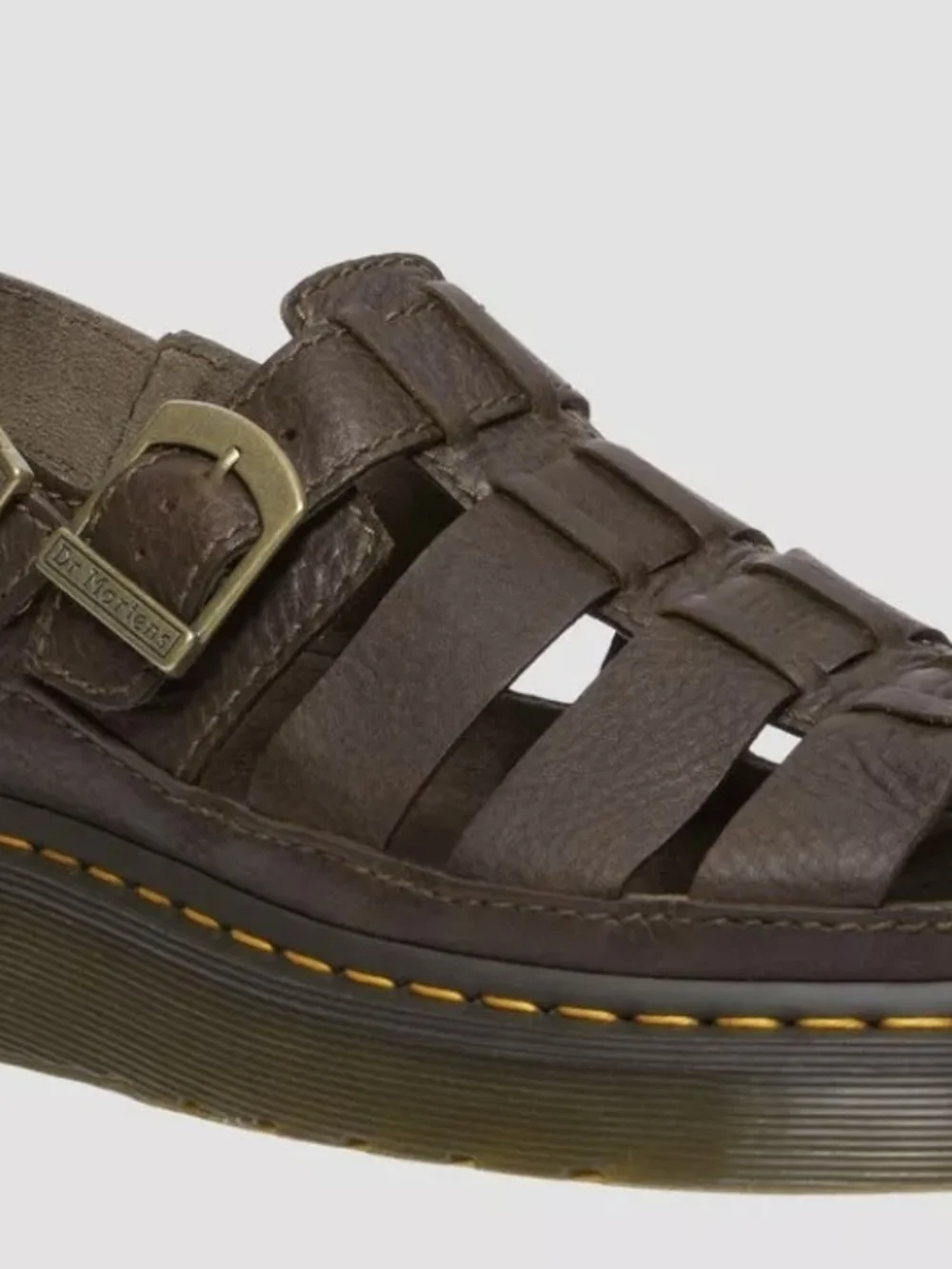 Dr. Martens Brown Leather Fisherman Sandals with Yellow Stitching